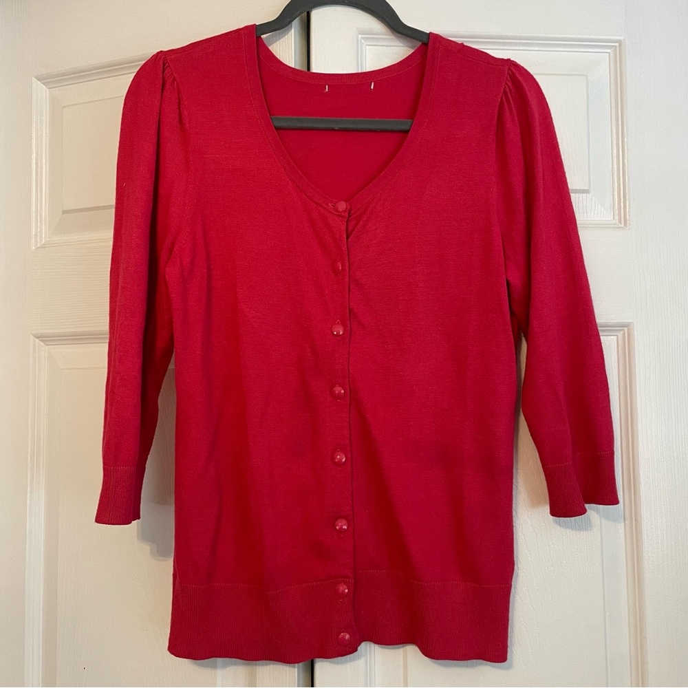 Raspberry colored button down cardigan